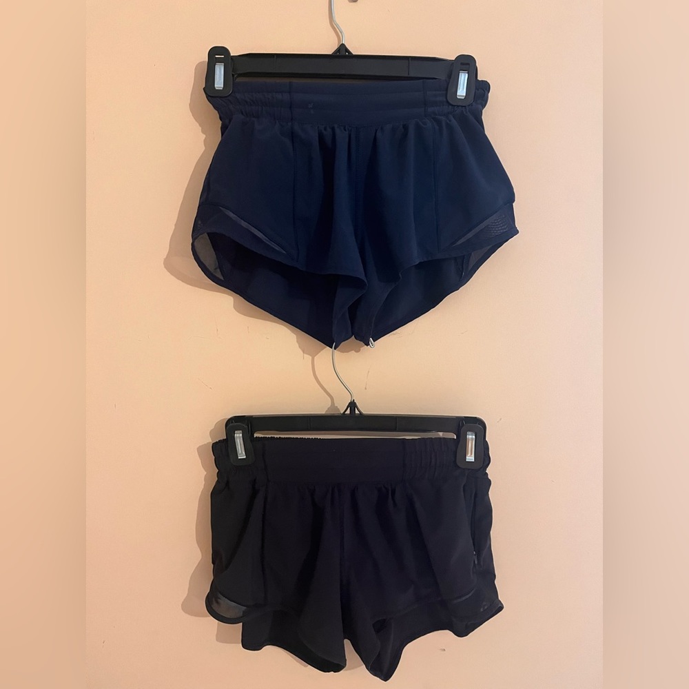 2 hotty hot shorts Lululemon size 2 low rise 2.5 inch inseam black & navy blue